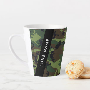 Tasse Latte Motif de camouflage vert, Votre nom, Personnaliser