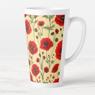 Tasse Latte Motif de coquelicots rouges