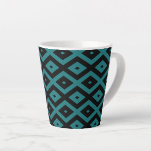 Tasse Latte motif de diamants turquoise et noir