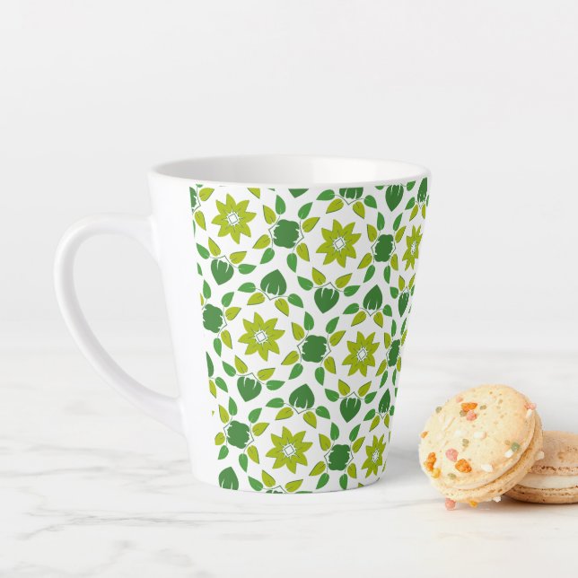 Tasse Latte Motif de feuille, motif de feuilles, feuilles vert (En situation)