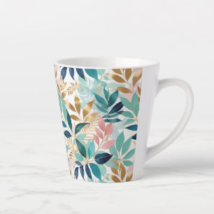 Tasse Latte Motif de feuilles élégantes Aqua Rose Or Faux Joli