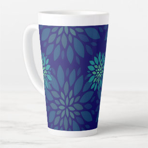 Tasse Latte Motif de feuilles florales bleu marine et vert mod