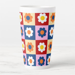 Tasse Latte Motif de fleurs colorées rétro mignon
