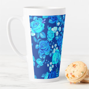 Tasse Latte Motif de fleurs de rose bleue classique-87600