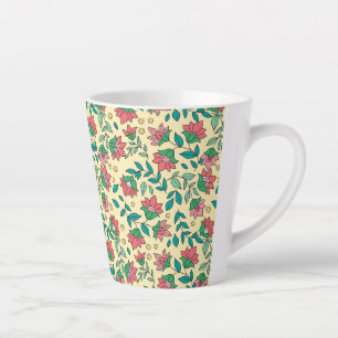 Tasse Latte Motif de fleurs et de feuilles pressées dessinées 