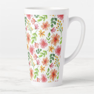 Tasse Latte Motif de fleurs roses à l'aquarelle