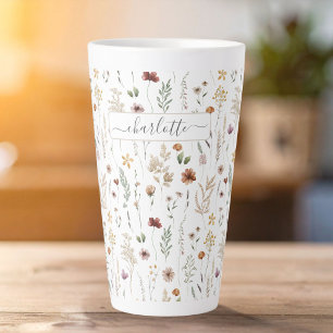Tasse Latte Motif de fleurs sauvages florales jolies aquarelle