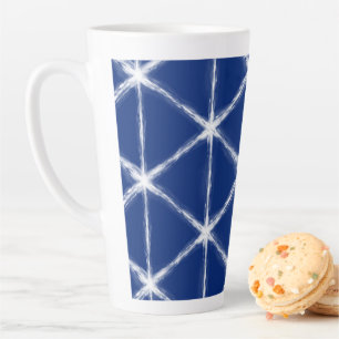 Tasse Latte Motif de lignes Shibori bleu et blanc