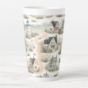 Tasse Latte Motif de phare de cottage côtier