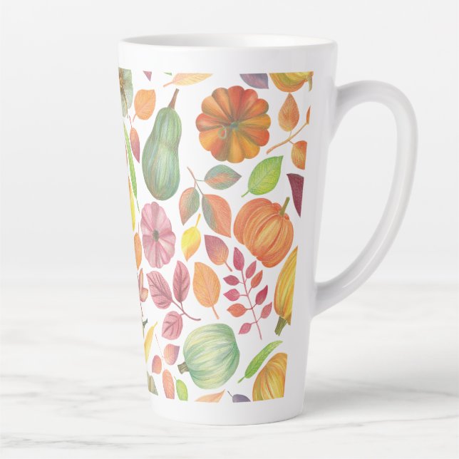 Tasse Latte motif de Thanksgiving - citrouilles et feuilles (Droite)