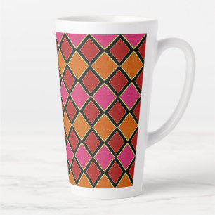Tasse Latte Motif diamant Harlequin vibrant en rouge, orange, 