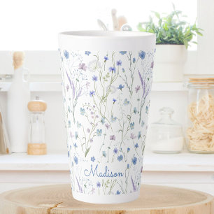 Tasse Latte Motif floral de jolie fleur sauvage bleu violet