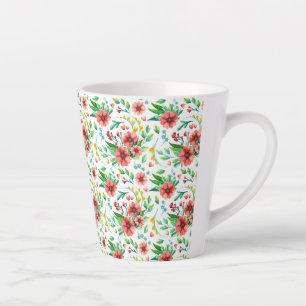 Tasse Latte Motif floral lumineux aquarelle avec fleurs rouges