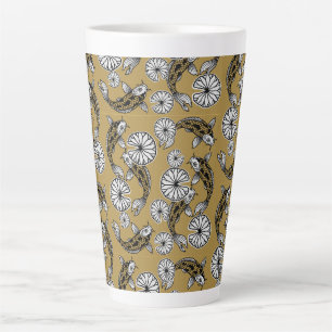 Tasse Latte Motif folklorique de carpe dorée à l'indigo japona