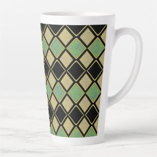 Tasse Latte Motif Harlequin en Or, Vert et Noir
