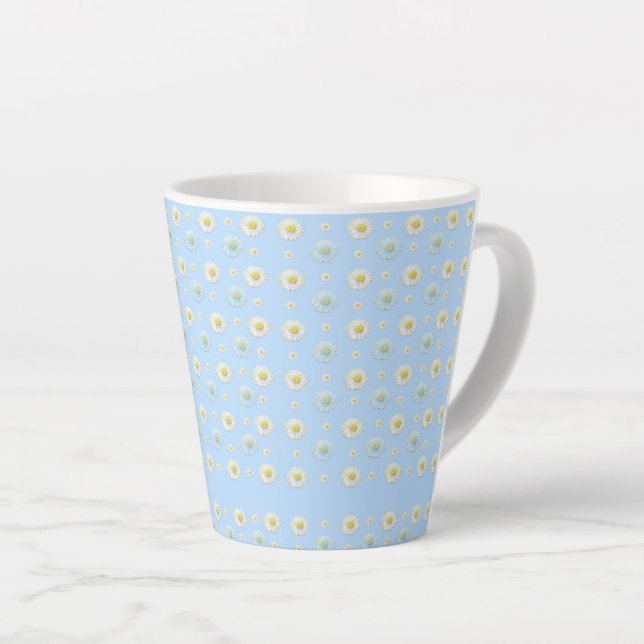 Tasse Latte Motif marguerrier sur arrière - plan bleu clair (Angle droit)