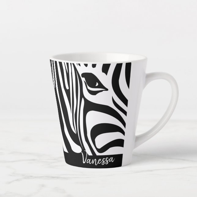 Tasse Latte Motif Poster de animal Zebra Strips avec nom (Droite)