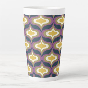 Tasse Latte Motif Rétro Vert Navy Jaune Blanc