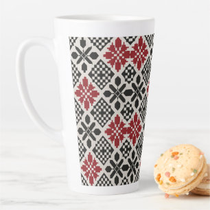 Tasse Latte Motif rouge noir blanc géométrique folk