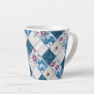 Tasse Latte Motif rustique à la mode bleu de chutes de tissu