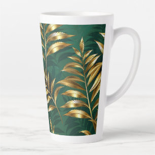 Tasse Latte Motif sans couture avec des fougères dorées
