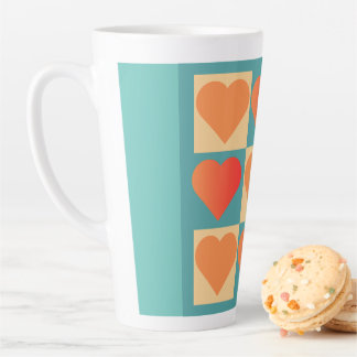 Tasse Latte Motifs Dégradé oranges et bleu canard avec Cœurs