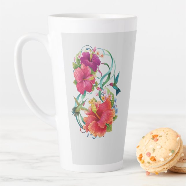 Tasse Latte Musique de design d'art floral Hibiscus (En situation)