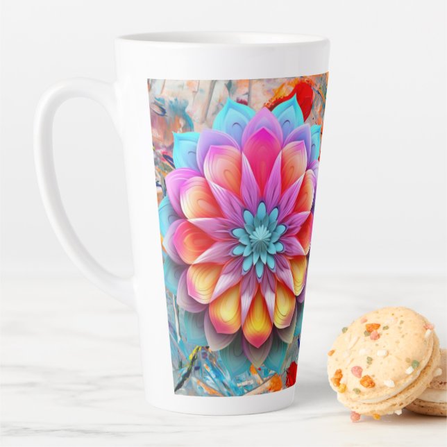 Tasse Latte Musique Mandala Flower Design (En situation)