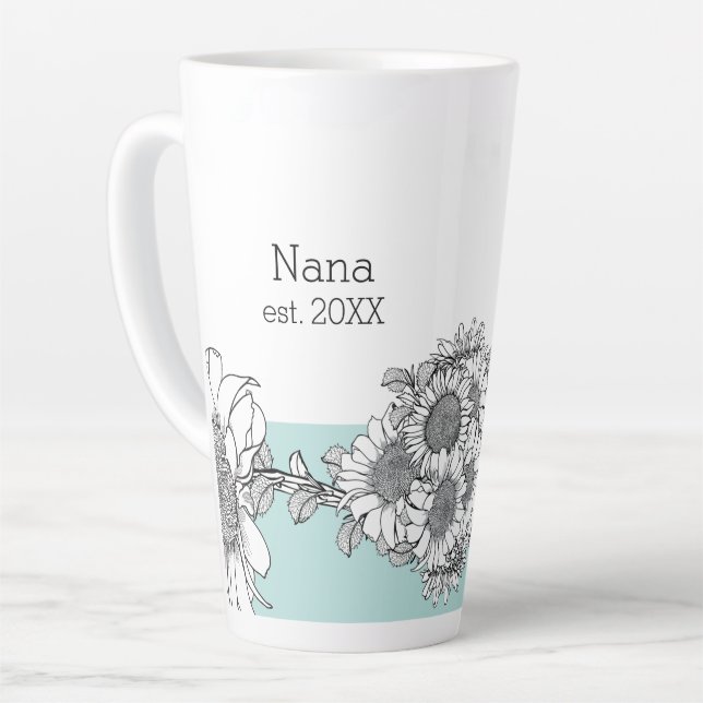 Tasse Latte Nana Est. Année Tournesol à main Turquoise (Angle gauche)