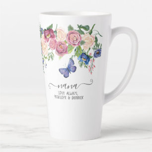 Tasse Latte Nana Love Grandchildren Noms Floral Aquarelle