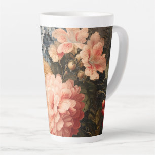 Tasse Latte Nature morte florale vintage avec floraison rouge