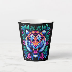 Tasse Latte Neon Tiger et feuilles de la jungle