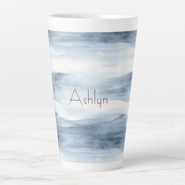 Tasse Latte Noël aux flocons blancs bleus (Devant)