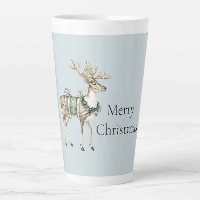 Tasse Latte Noël Cerf Vert Bleu (Devant)