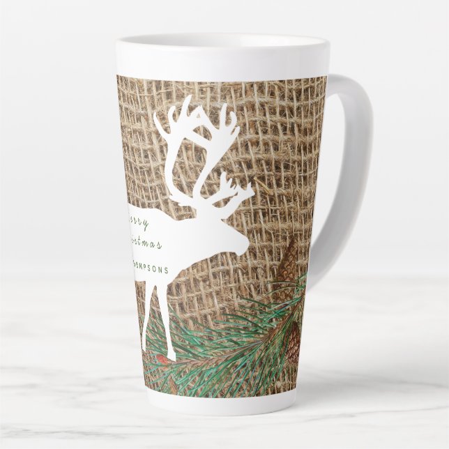 Tasse Latte Noël des rennes de la forêt de pins rustiques (Angle droit)