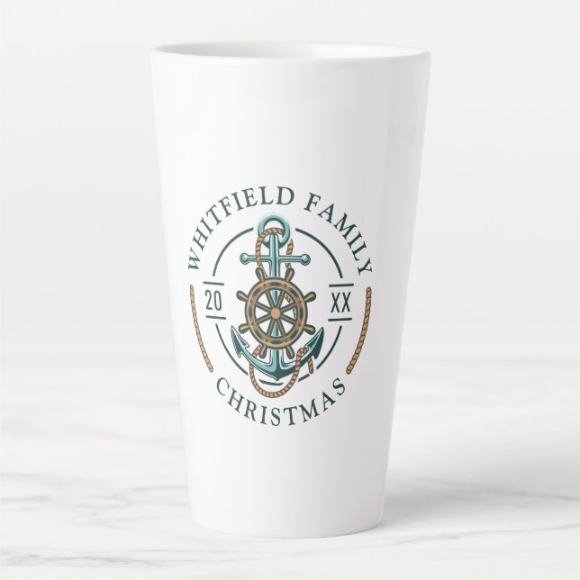 Tasse Latte Noël Famille Nautique Bateau vacances Personnalisé (Devant)