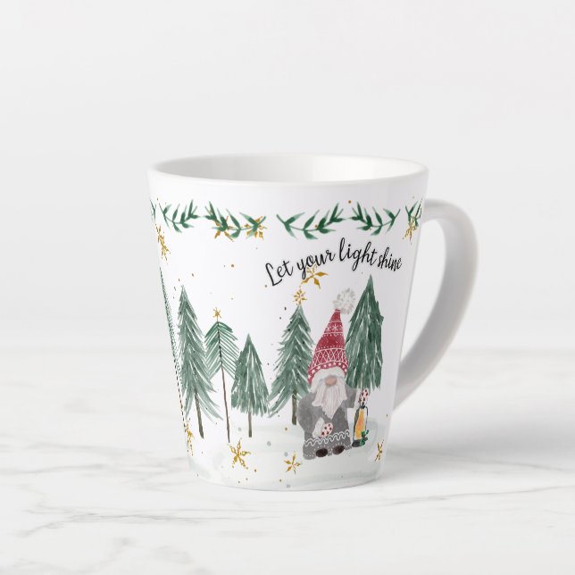 Tasse Latte Noël Gnome Aquarelle Lumière Étoiles arbres (Angle droit)