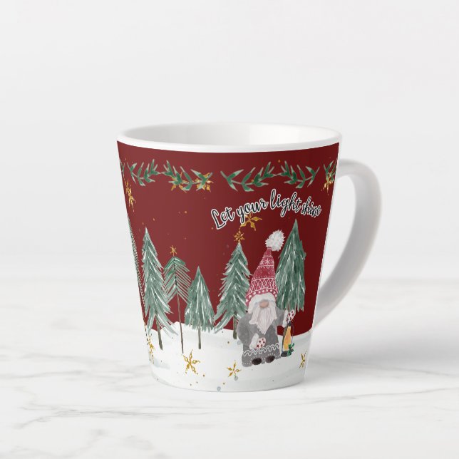 Tasse Latte Noël Gnome Bourgogne Lumière Étoiles arbres (Angle droit)