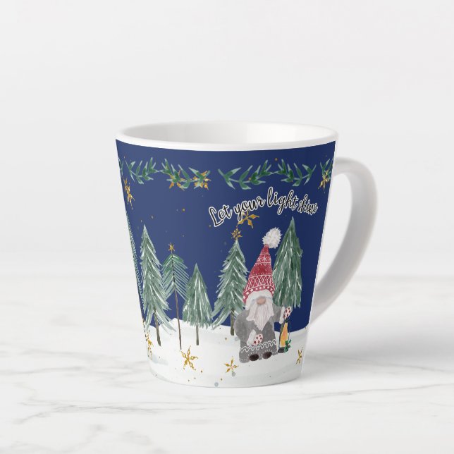 Tasse Latte Noël Gnome Marine Bleu Lumière Étoiles (Angle droit)