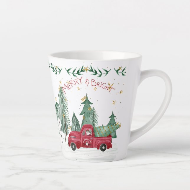 Tasse Latte Noël Gnome Merry Bright Red Truck Stars arbres (Droite)