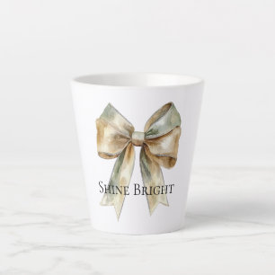 Tasse Latte Noel Rustique Blanc Vert Or Bow Personnalisé