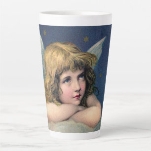 Tasse Latte Noël vintage, Bel ange avec des étoiles dorées
