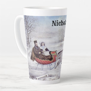 Tasse Latte Noël vintage, La route d'hiver, Cheval de trait de