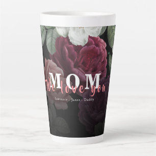 Tasse Latte Noir Blanc Bourgogne Floral Personnalisé Monogram