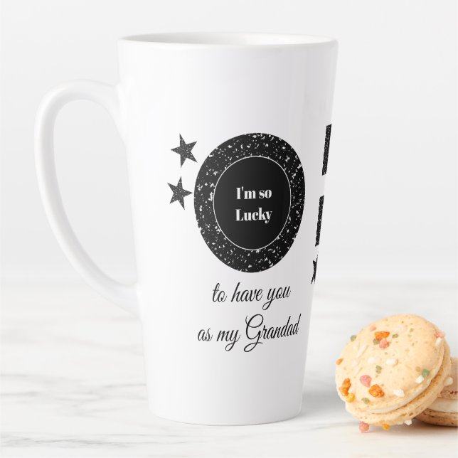 Tasse Latte Noir blanc si chanceux Grand-père avec photo (En situation)