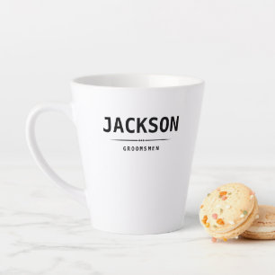 Tasse Latte Noir moderne Nom simple Groomsmen personnalisé