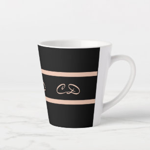 Tasse Latte Noir rose or monogramme initiales élégant script