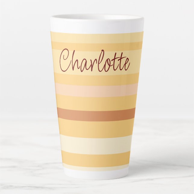 Tasse Latte Nom Bande Beige Élégante (Devant)