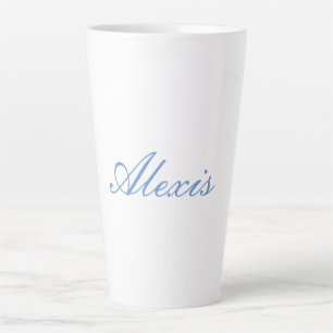 Tasse Latte Nom Calligraphie Script Simple Blanc Bleu