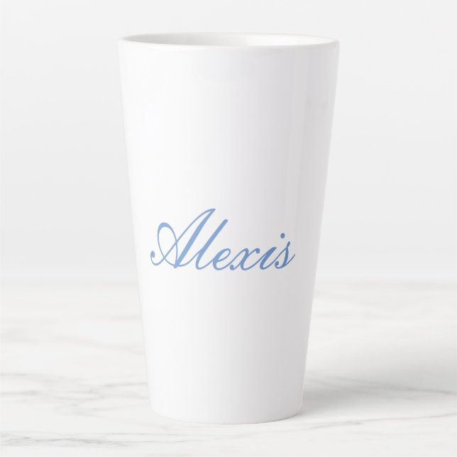 Tasse Latte Nom Calligraphie Script Simple Blanc Bleu (Devant)